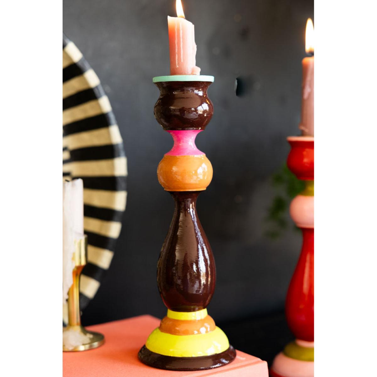 Colourful Candlestick Holder in Chocolate & Orange – image 3