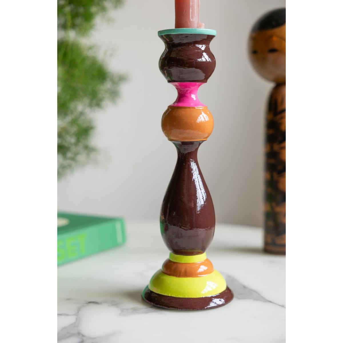 Colourful Candlestick Holder in Chocolate & Orange – image 4