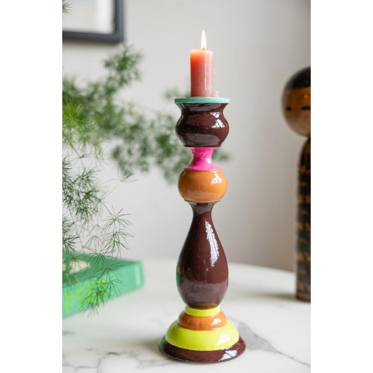 Colourful Candlestick Holder in Chocolate & Orange – image 6