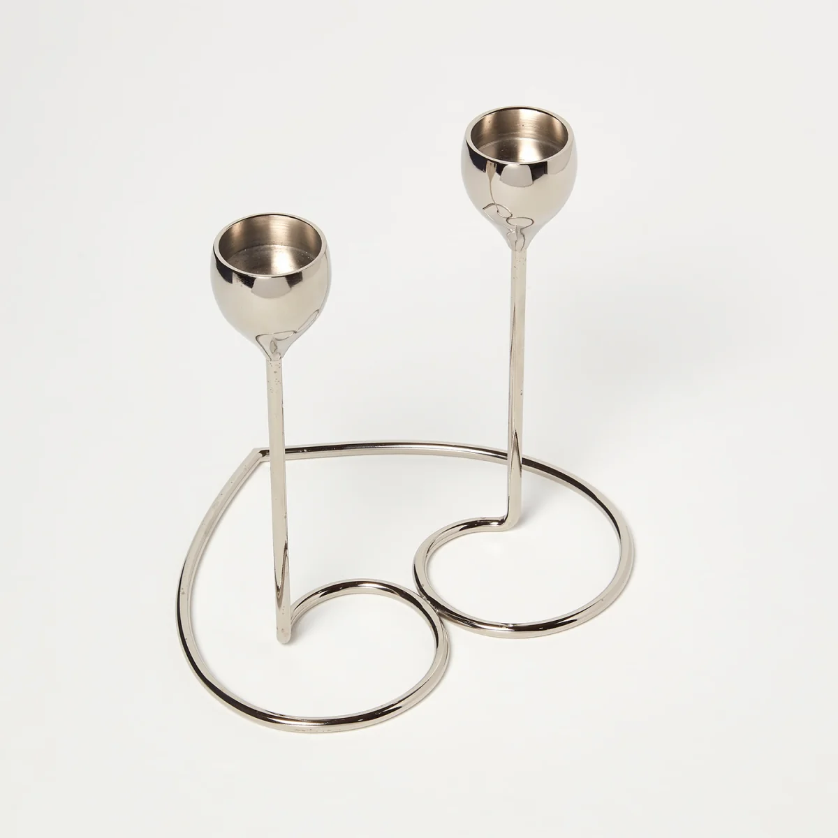 Dual Brass Heart Dinner Candle Holder Polished Silver - Silver – image 2