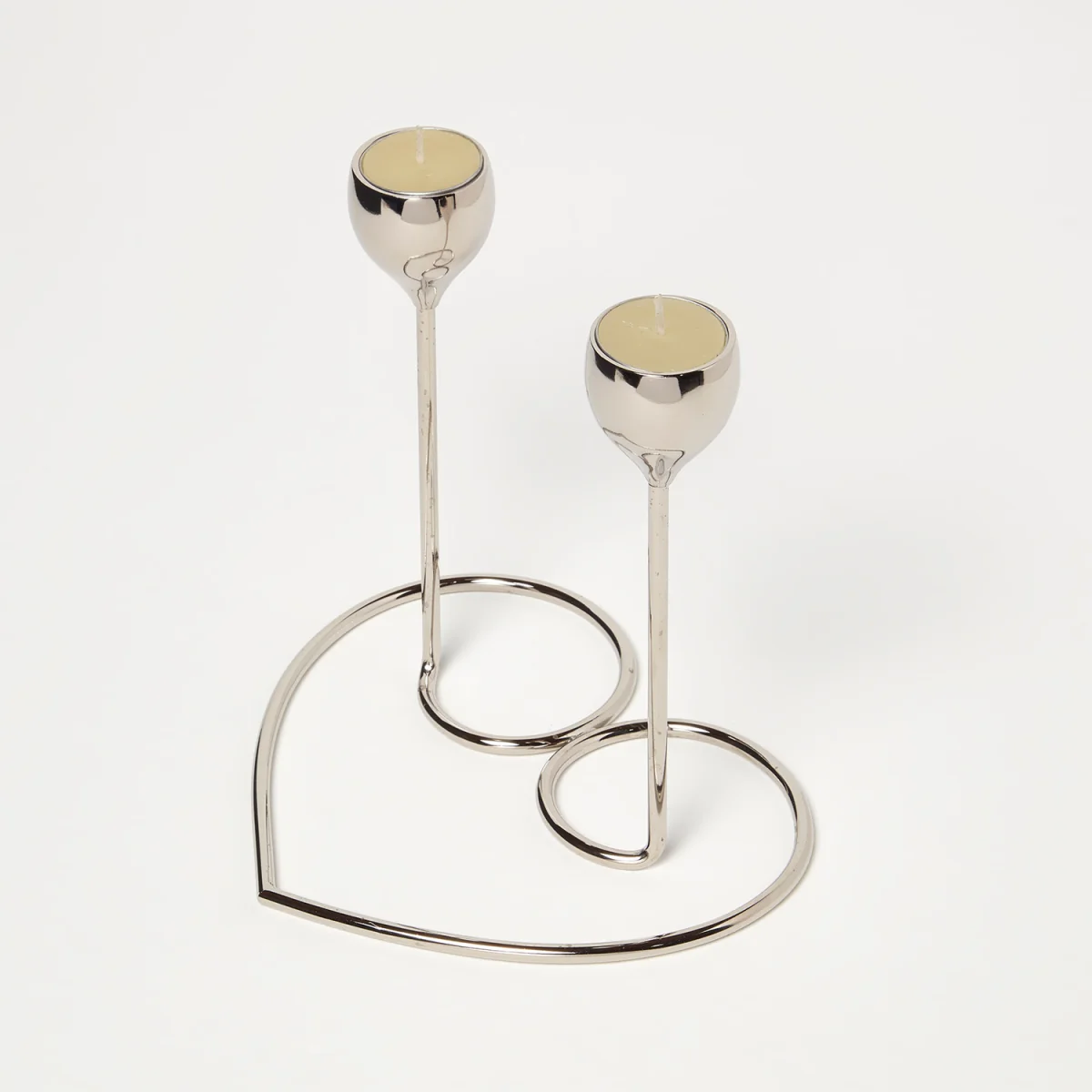 Dual Brass Heart Dinner Candle Holder Polished Silver - Silver – image 5