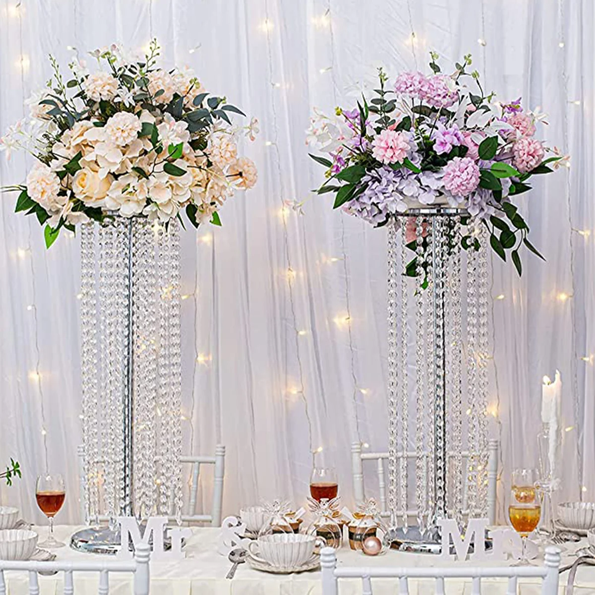 Flower Arrangement Stand Candle Holder Bead Curtains Ornament Table Decor - Silvery – image 2