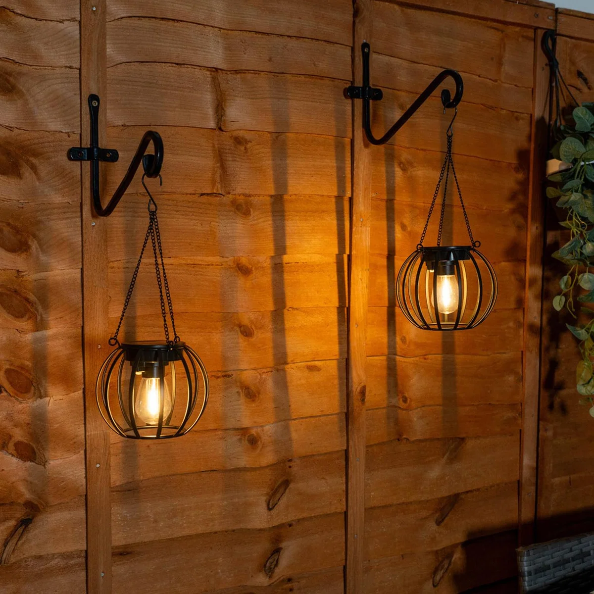 2 Pack Solar Powered Outdoor Metal Ball Lanterns - Black
