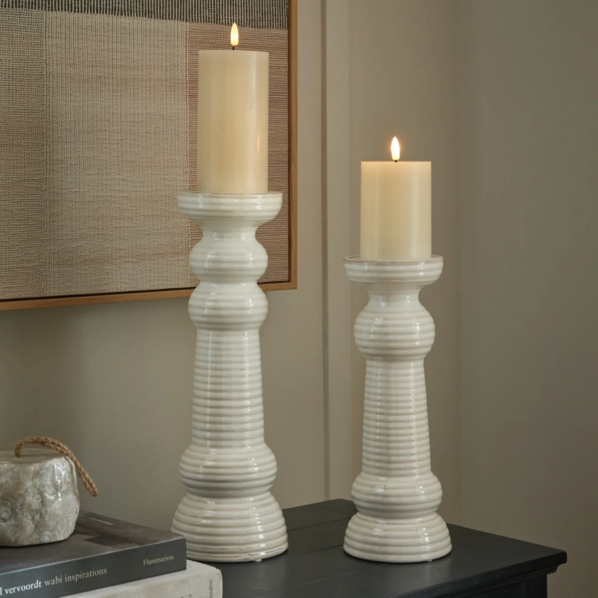 Sile Large Ceramic Pillar Candle Holder Elegant Home Decor - White – image 5