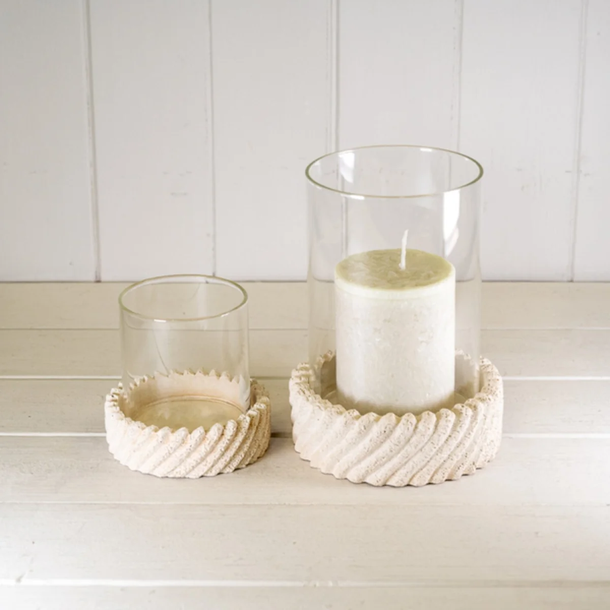 Tall Sandy Textured Hurrican Glass Candle Holder - Light Sand – image 2