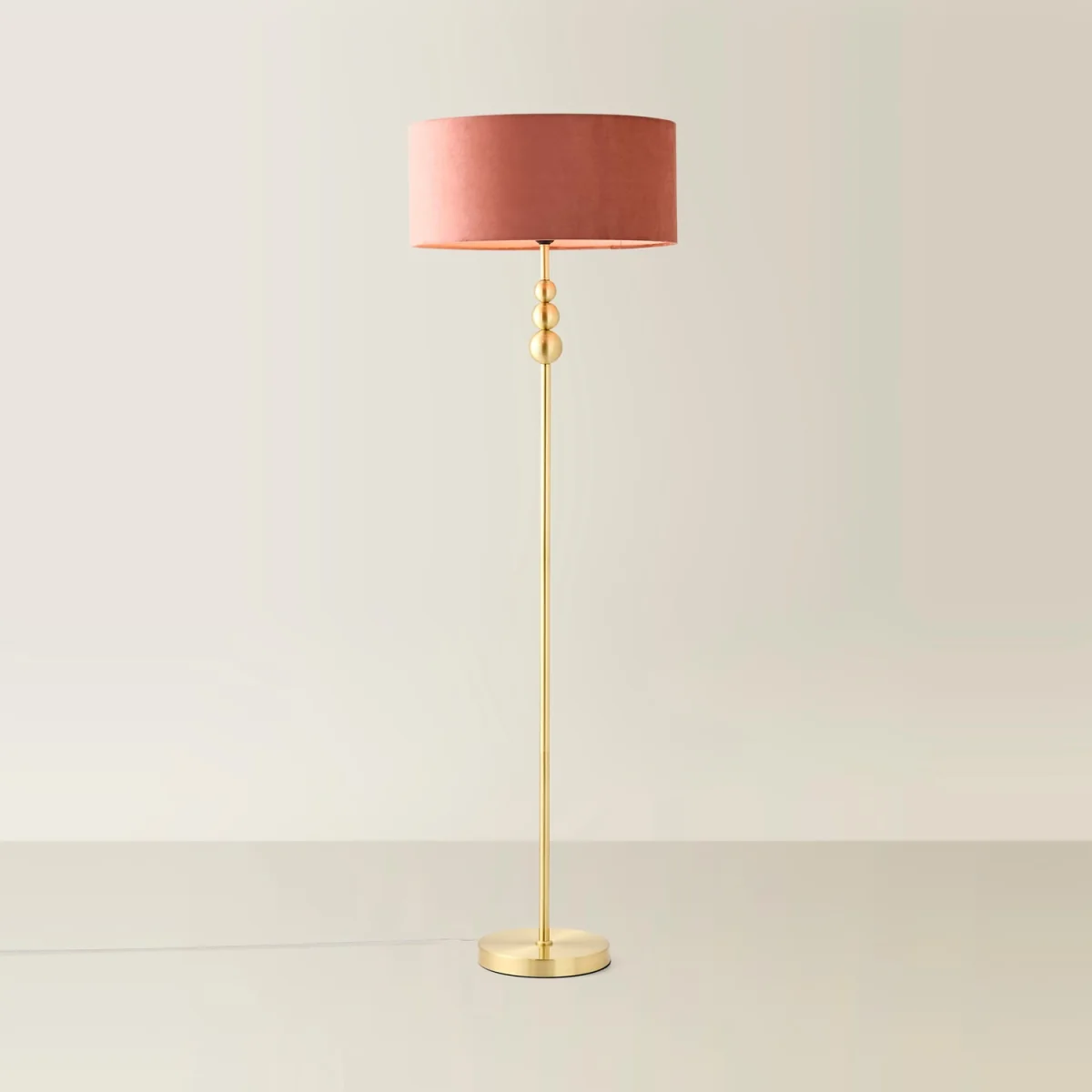 Marissa Velvet Squat Shade Brushed Gold Candlestick Floor Lamp - Pink / No - Gold – image 5