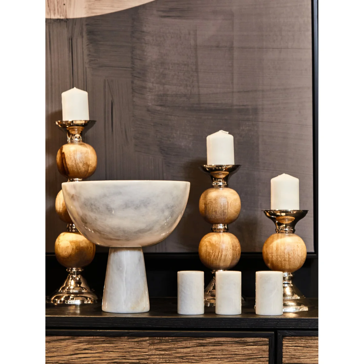 Hampstead Large Pillar Candle Holder - Silver, Natural – image 5