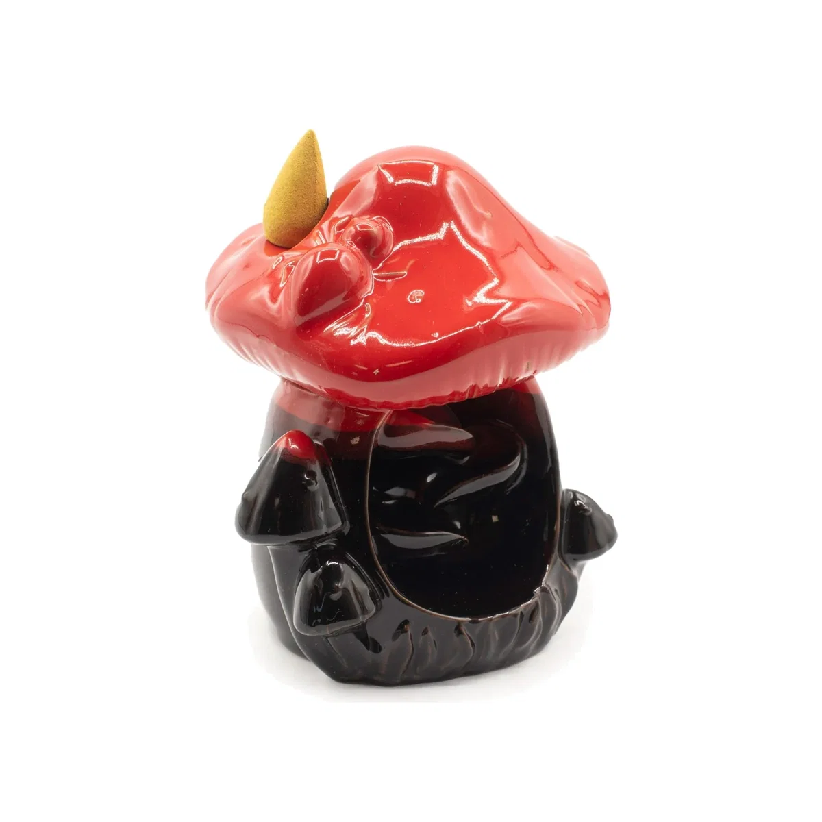 Large Red Mushroom Backflow Incense Burner Glazed Ceramic - Red – image 1