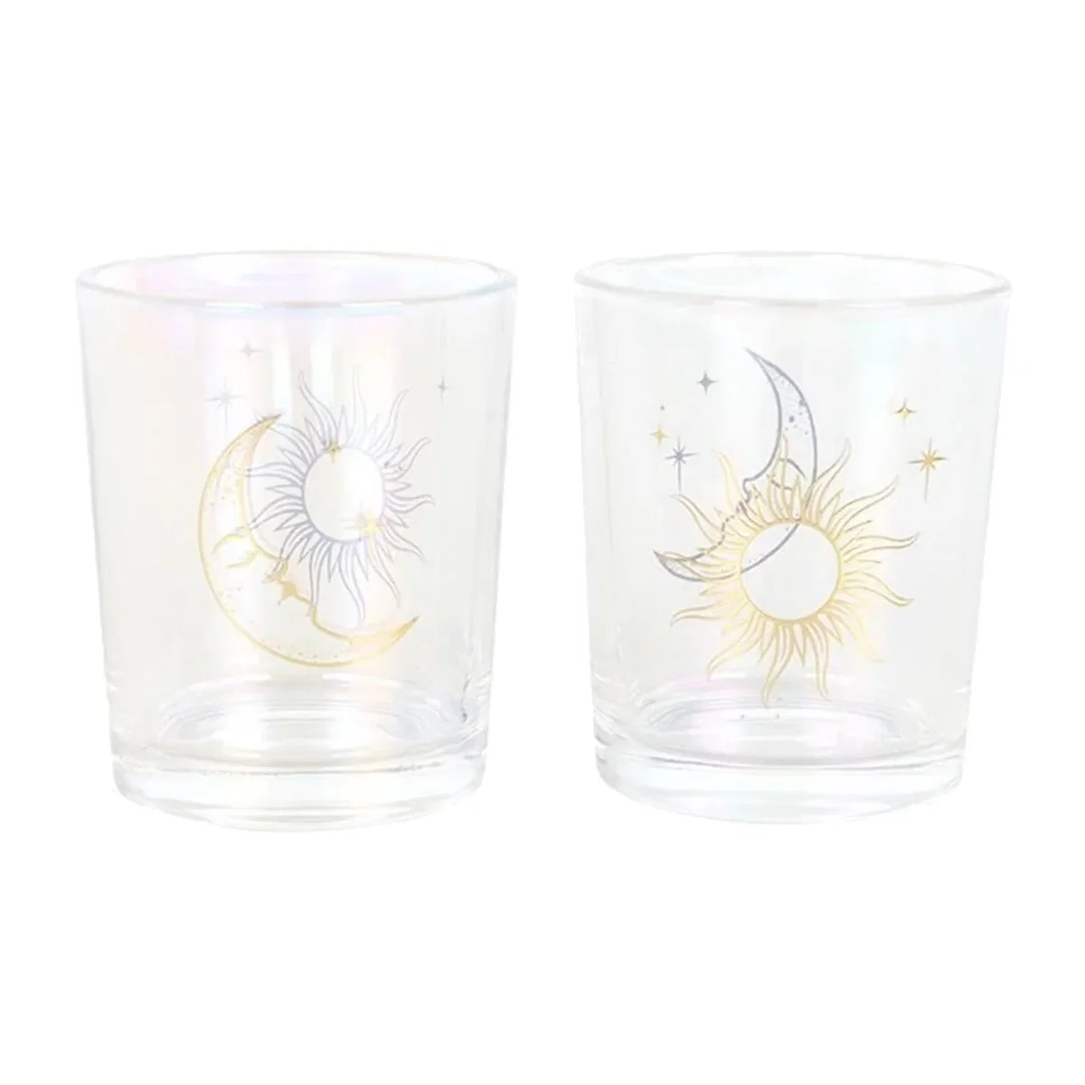 Something Different Iridescent Sun & Moon Face Votive Candle Holder (Pack of 2) - Gold/Clear – image 1