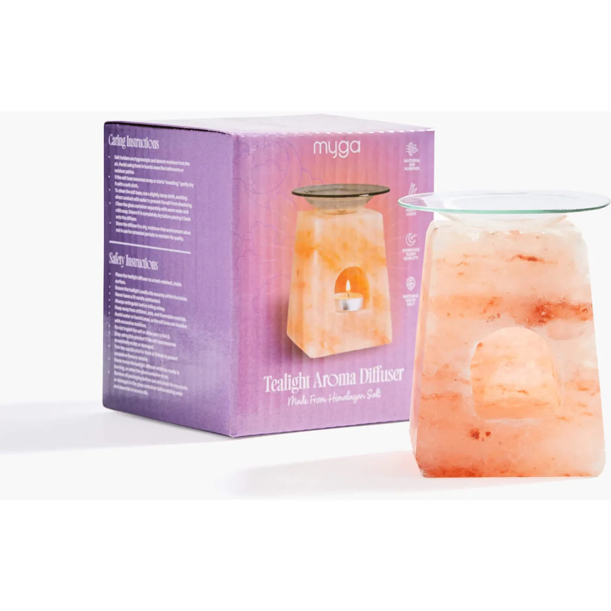 Myga Himalayan Salt Tealight Holder - Aroma Diffuser - Himalayan Pink Salt – image 3