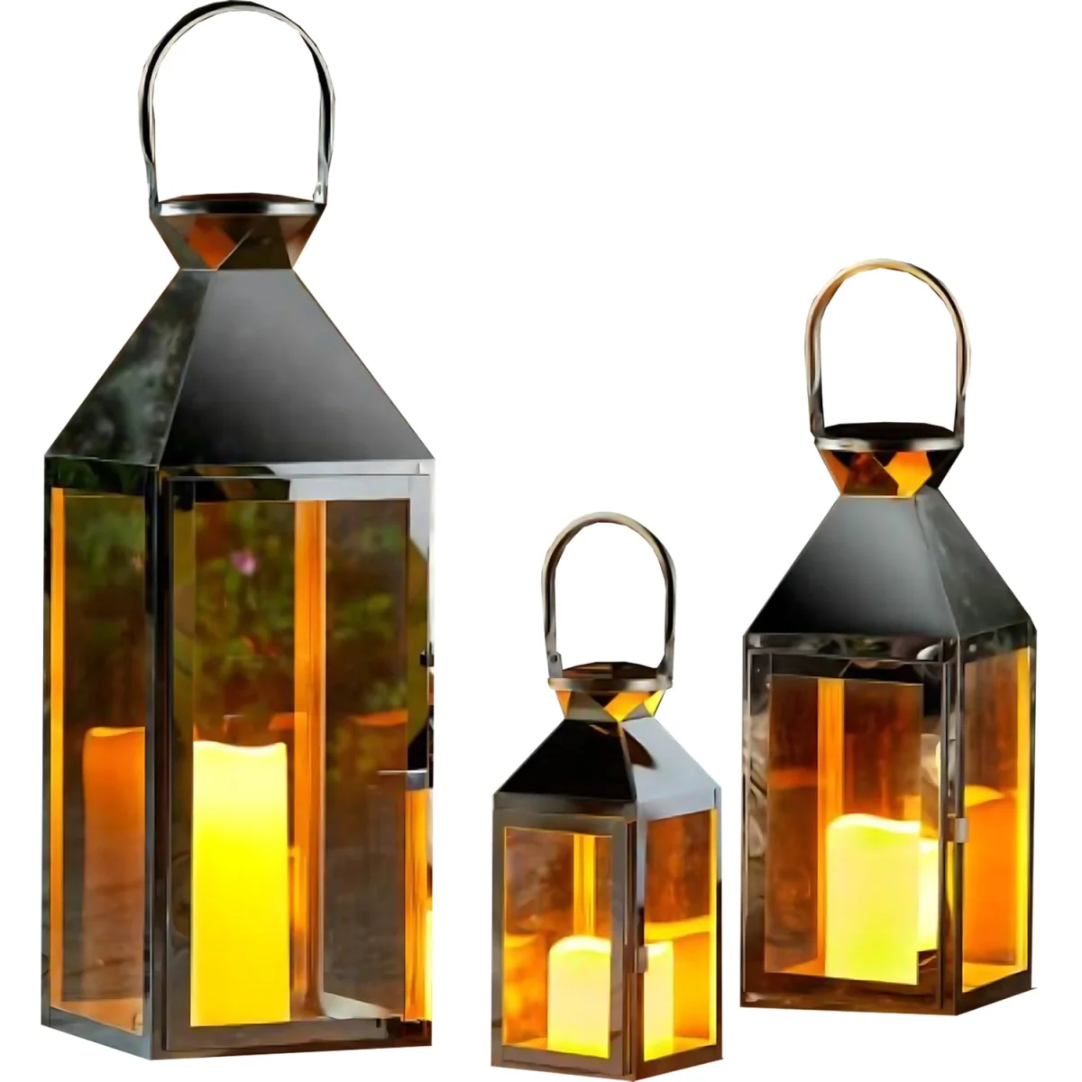 Set of 3 Stockholm Stainless Steel Candle Lanterns - Silver – image 3