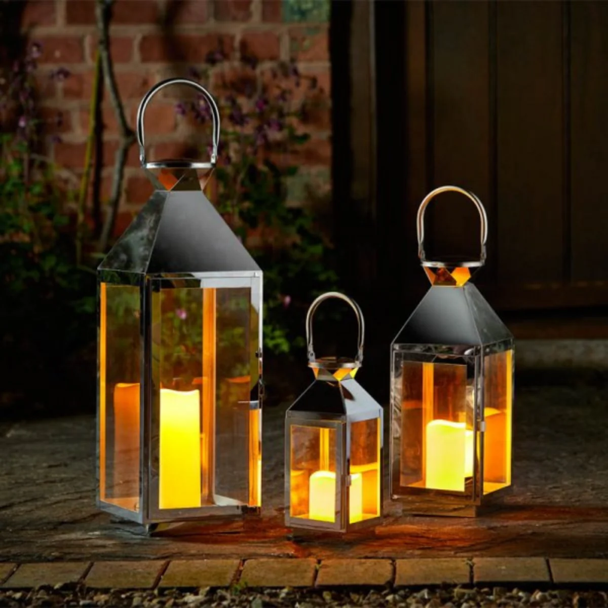 Set of 3 Stockholm Stainless Steel Candle Lanterns - Silver – image 1