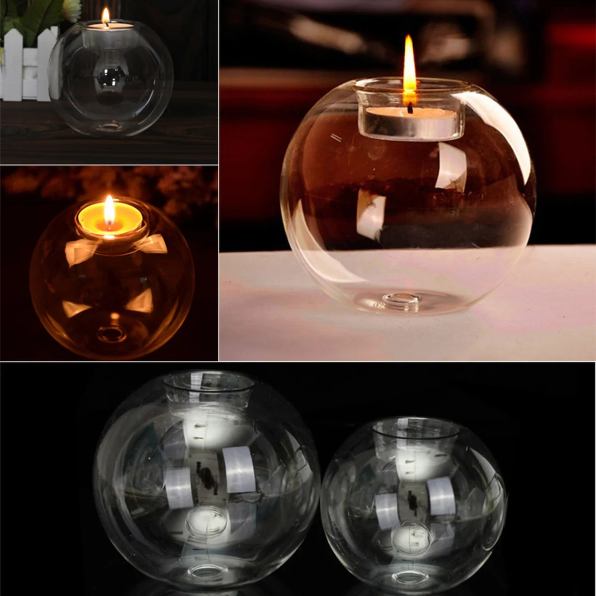 6PCS Round Glass Ball Clear Tealight Candle Holder Wedding Party Decor Dia 8cm - transparent – image 10