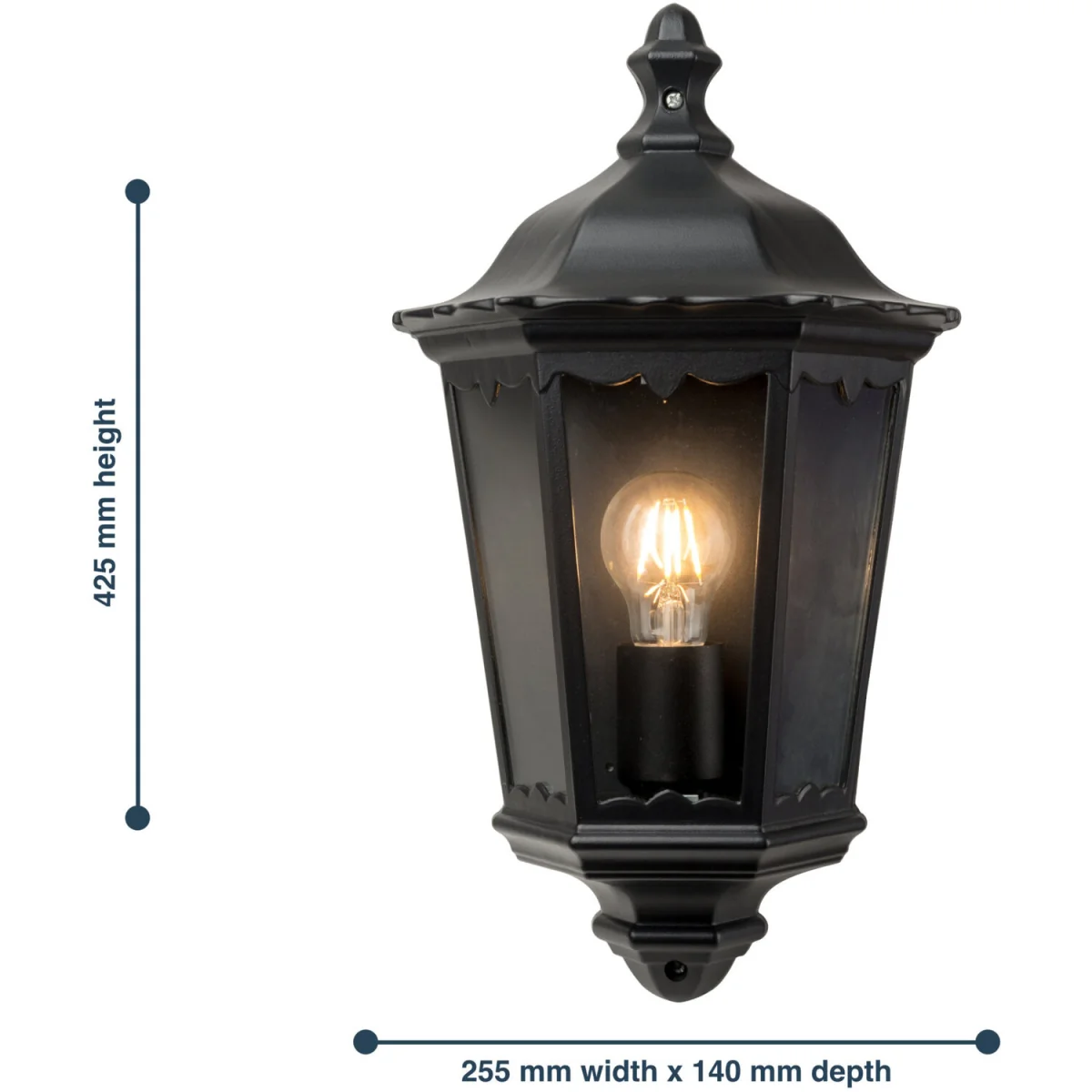 Set Of 2 Sienna Outdoor Half Lantern Wall Lights - Matt Black And Clear Glass – image 2
