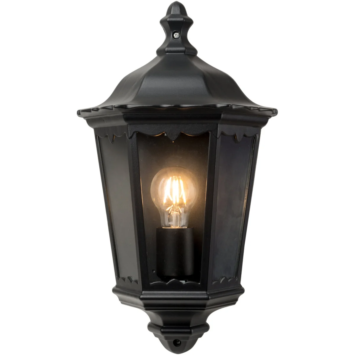 Set Of 2 Sienna Outdoor Half Lantern Wall Lights - Matt Black And Clear Glass – image 3