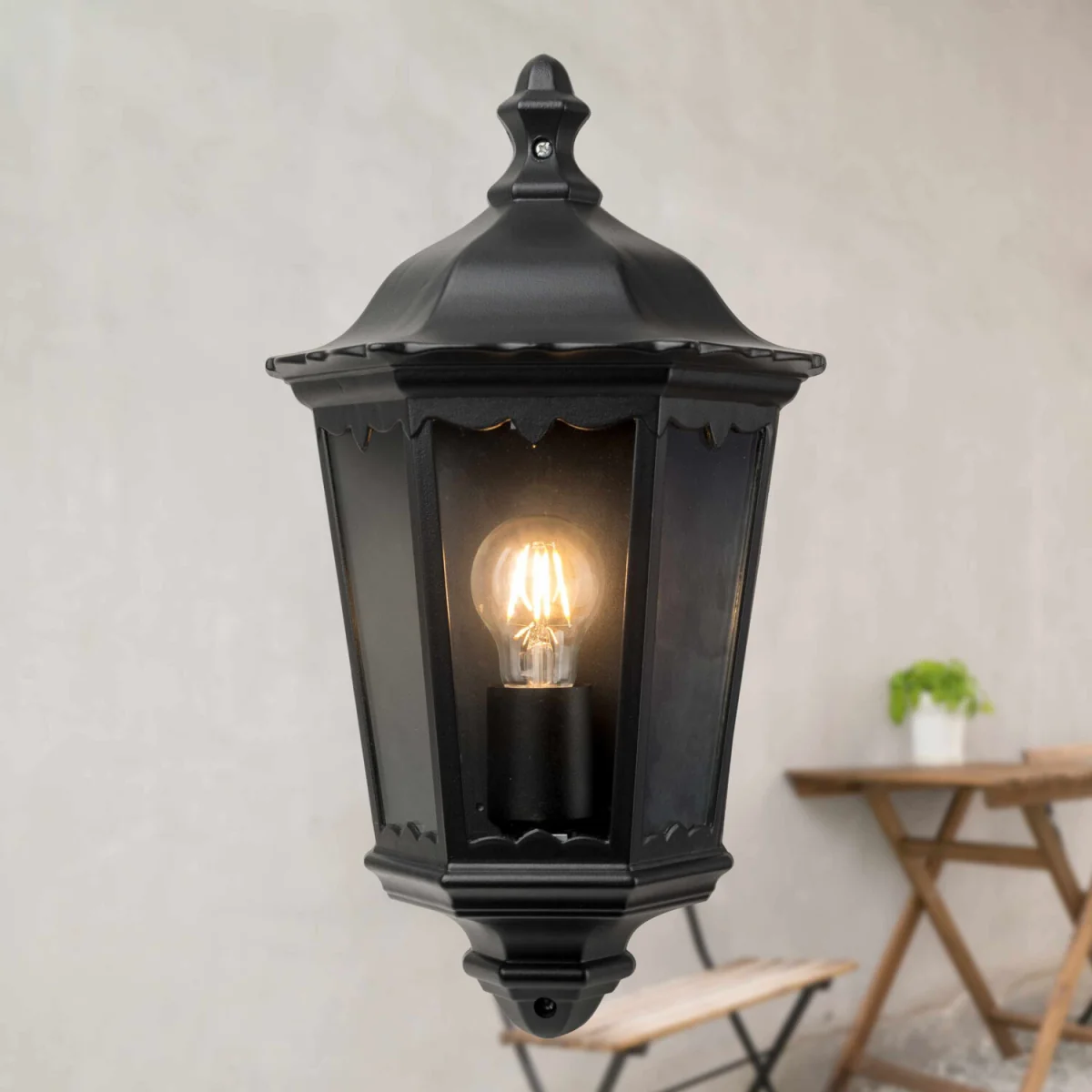 Set Of 2 Sienna Outdoor Half Lantern Wall Lights - Matt Black And Clear Glass – image 4