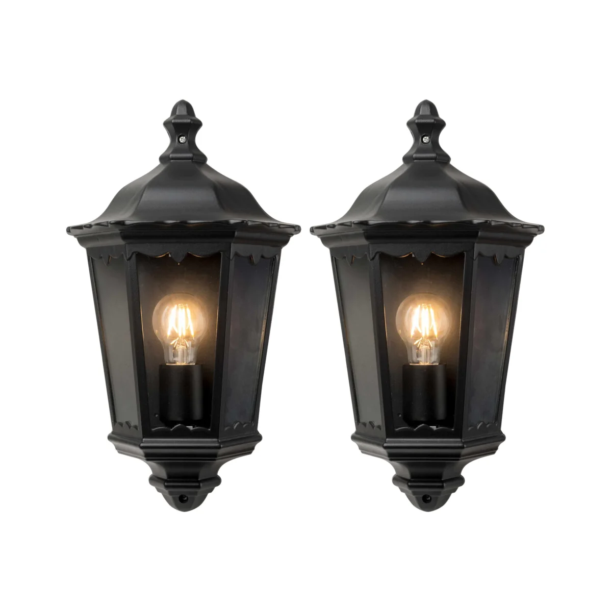 Set Of 2 Sienna Outdoor Half Lantern Wall Lights - Matt Black And Clear Glass – image 1