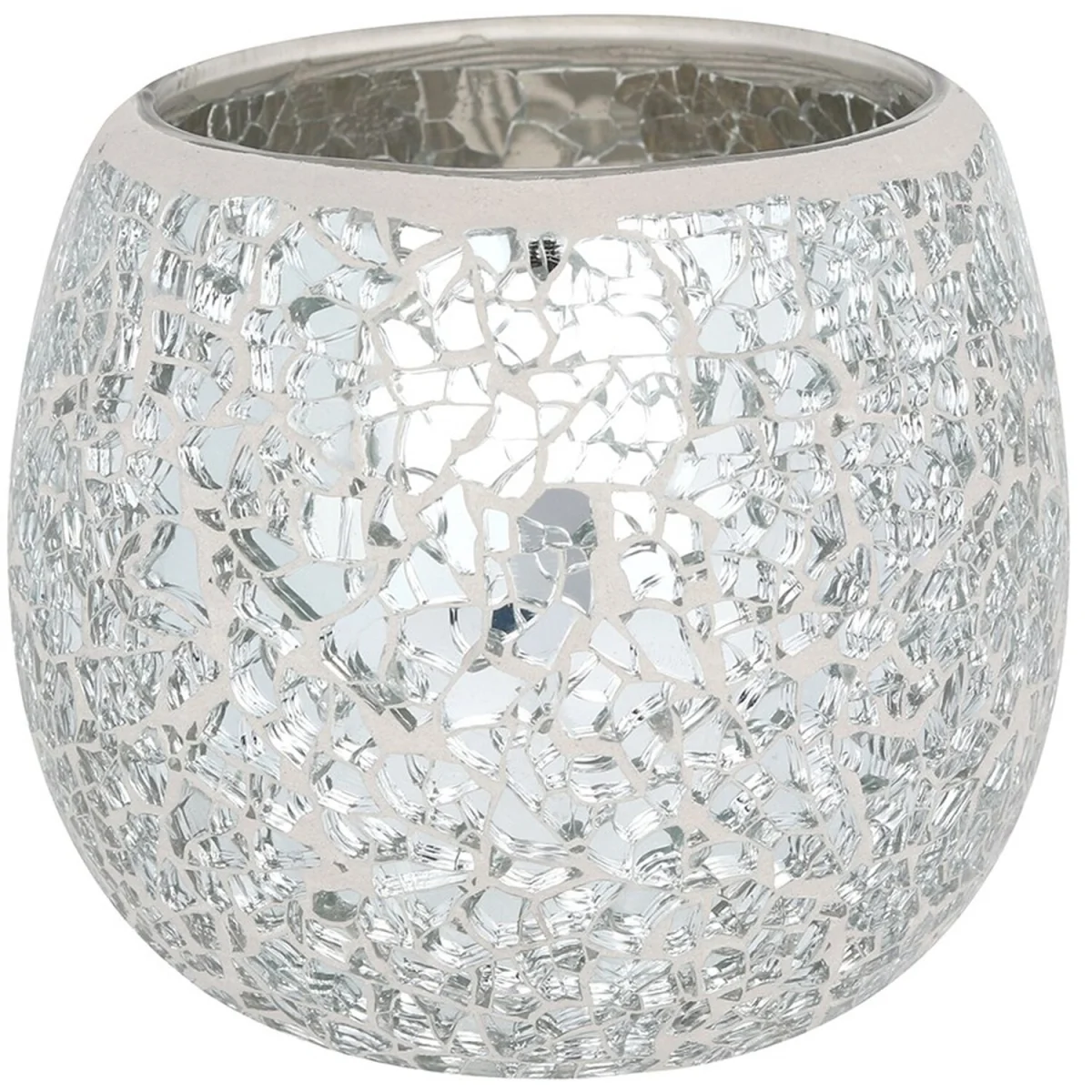 Large Silver Crackle Glass Candle Holder - Silver – image 2