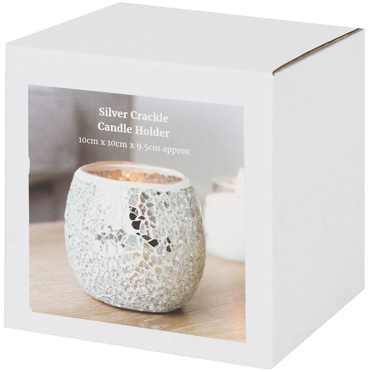Large Silver Crackle Glass Candle Holder - Silver – image 3
