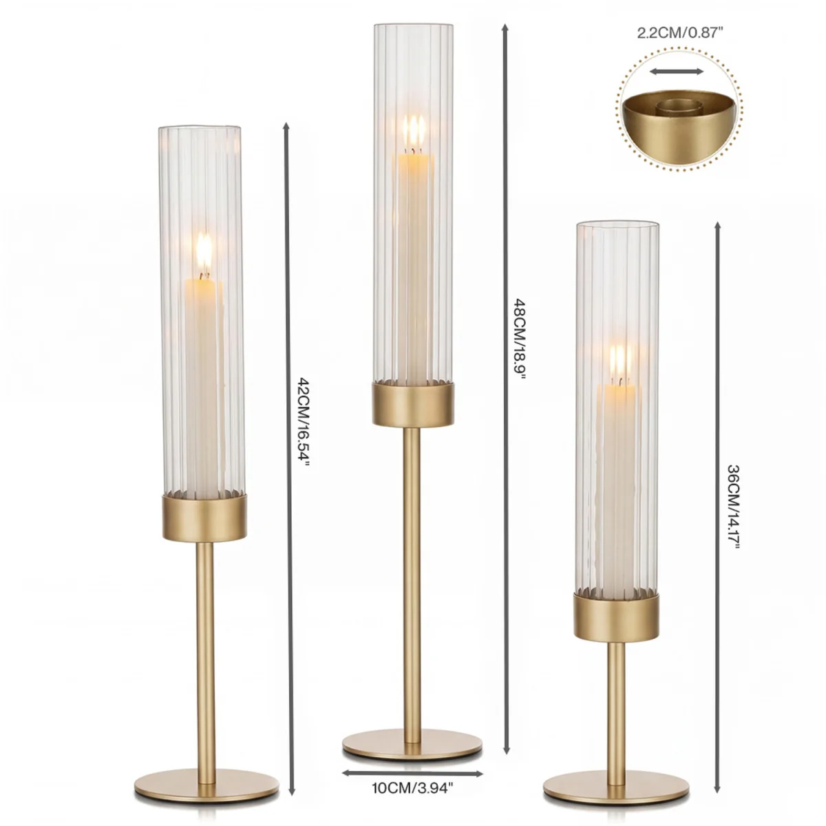 Candle Holder Gold Metal Glass Tube Candlestick Holders Set of 3 Decor - Yellow – image 4
