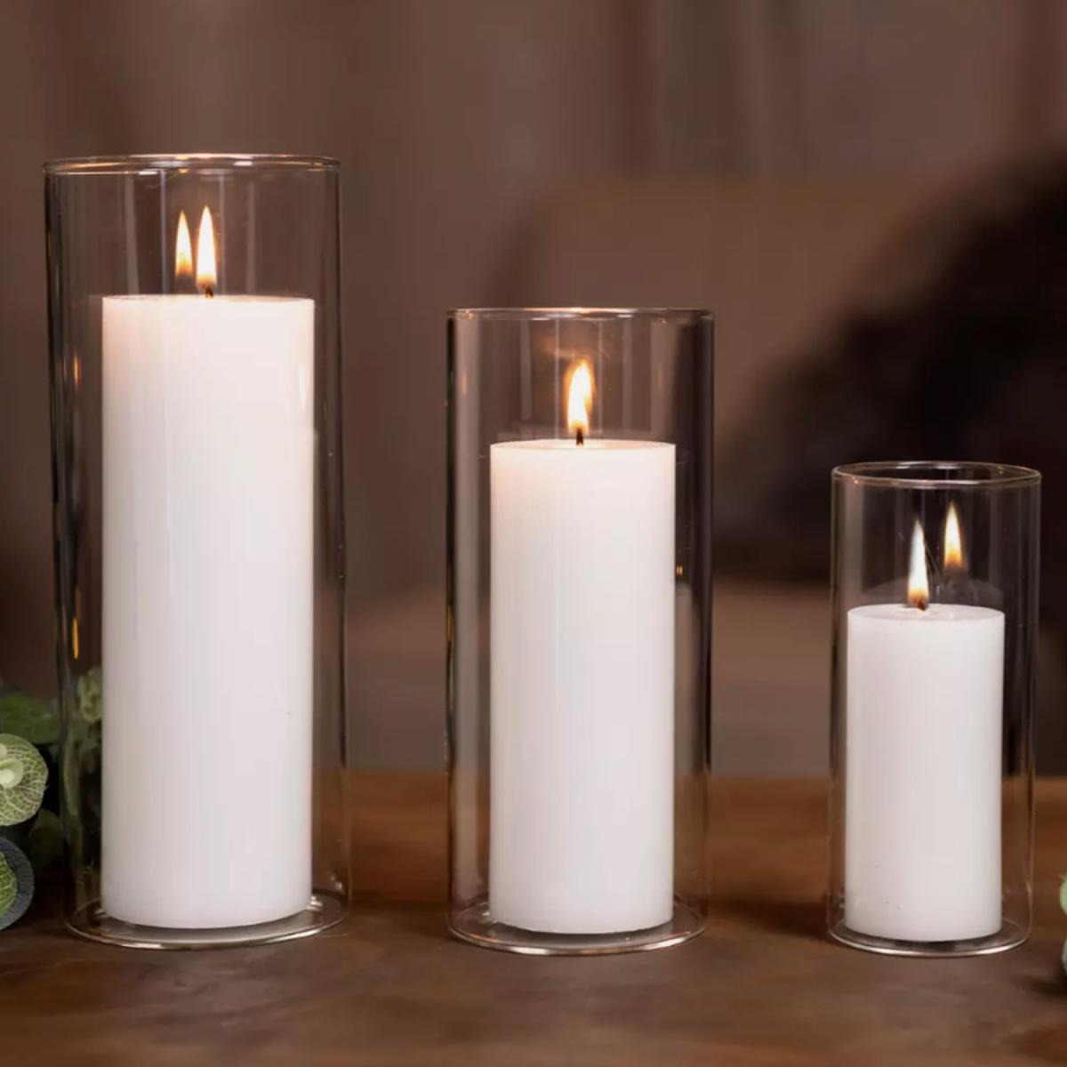 3pc Glass Candle Holder Set - Clear & White