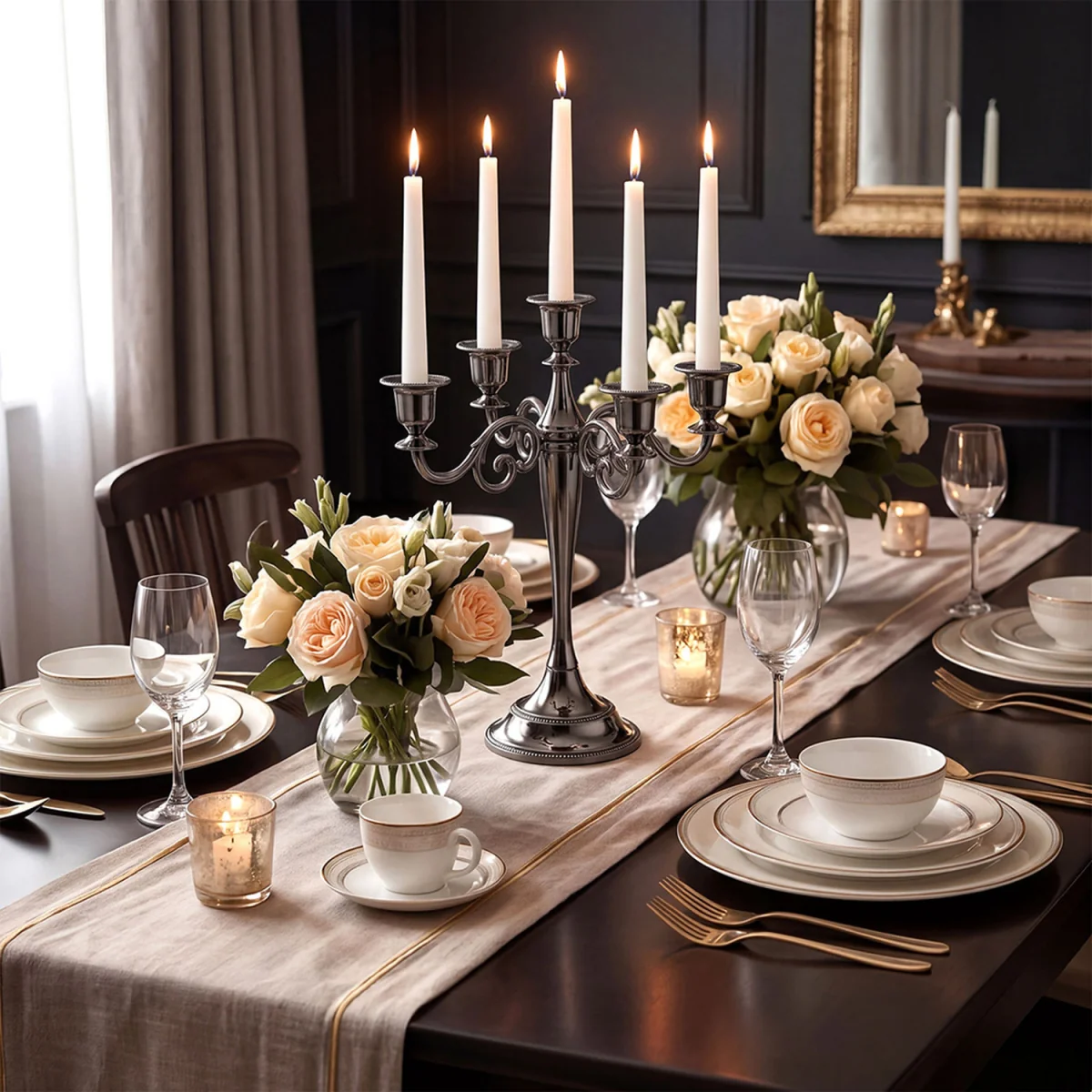Candle Holder 5 Metal Candelabra Black Candlestick Stand Centerpiece - Black – image 5