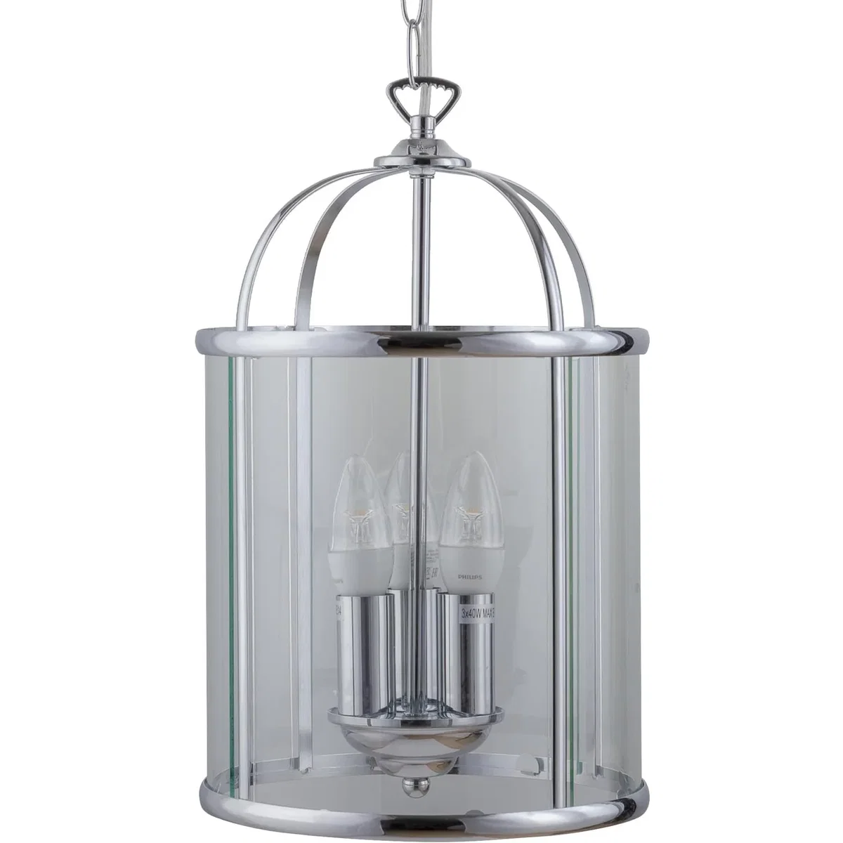 Polished Chrome 3 Light Lantern Style Pendant - Chrome & Clear – image 2