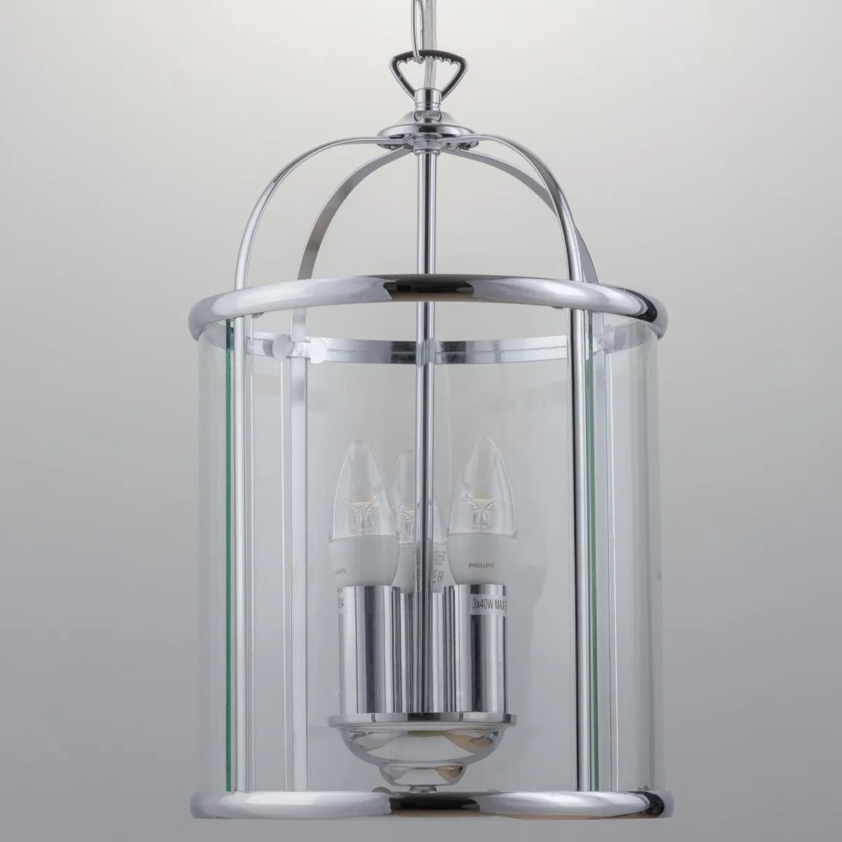 Polished Chrome 3 Light Lantern Style Pendant - Chrome & Clear – image 3