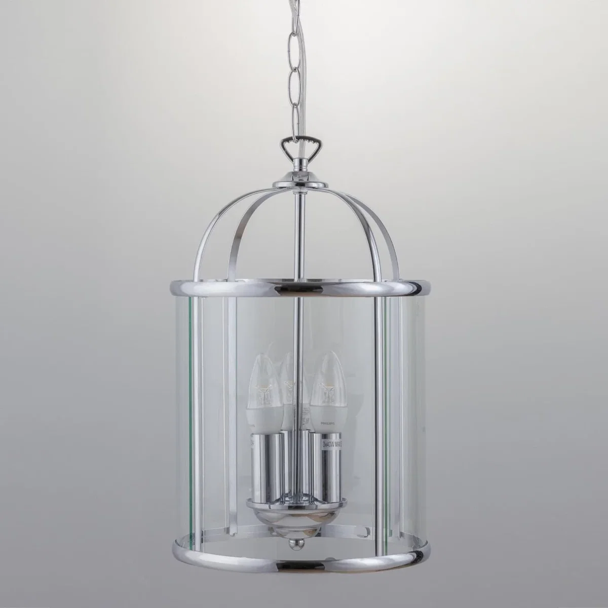 Polished Chrome 3 Light Lantern Style Pendant - Chrome & Clear – image 4