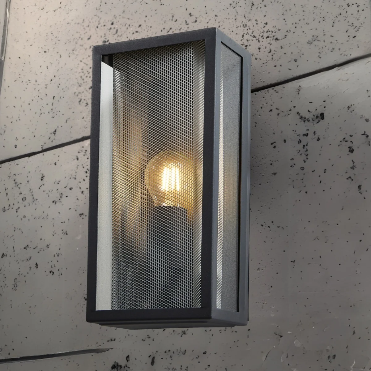 CGC SILAS Anthracite Dark Grey Outdoor Box Lantern Wall Light with Silver Mesh Insert IP44 E27 - Anthracite Dark Grey – image 1