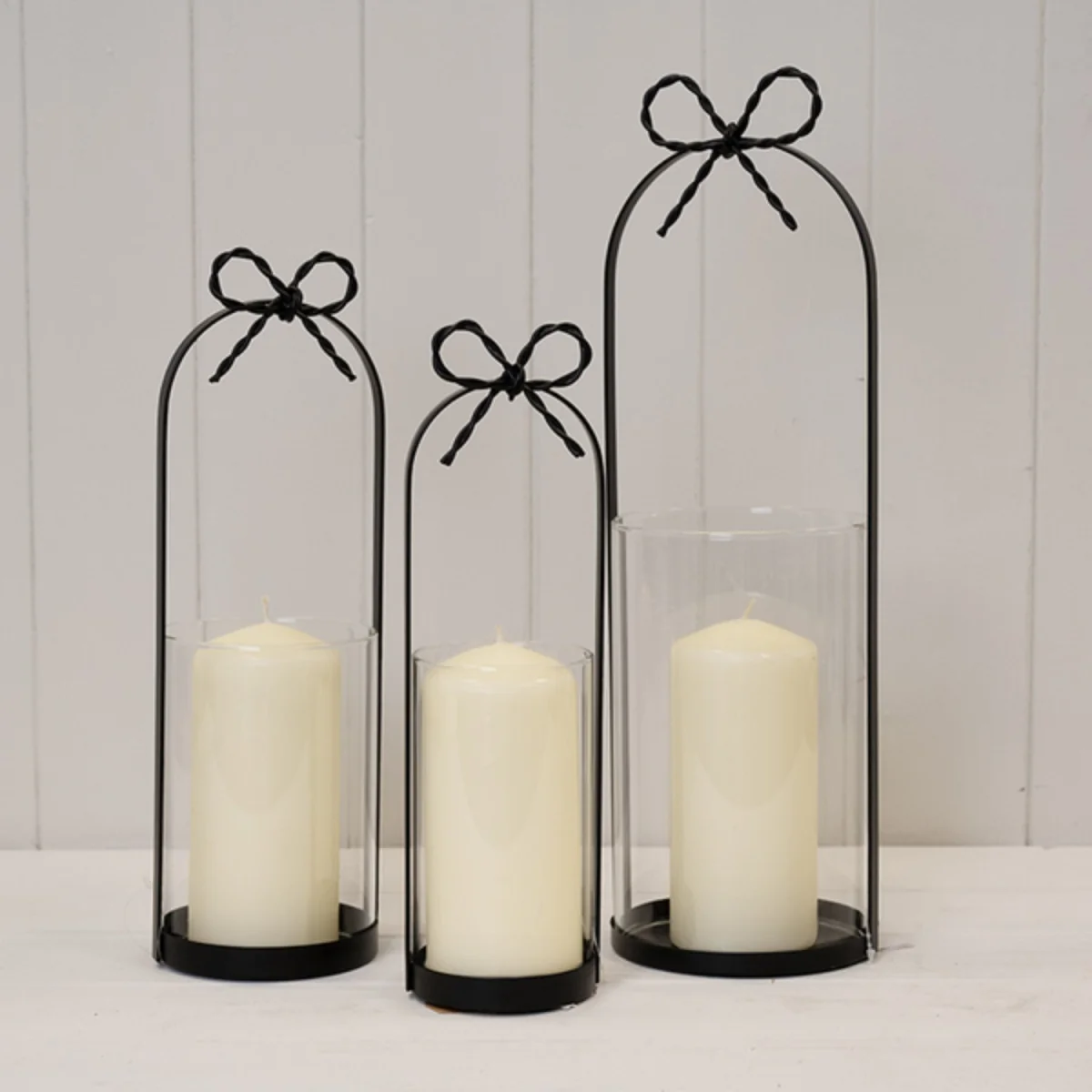 Large Black Metal Candle Holder with Bow - Black – image 2