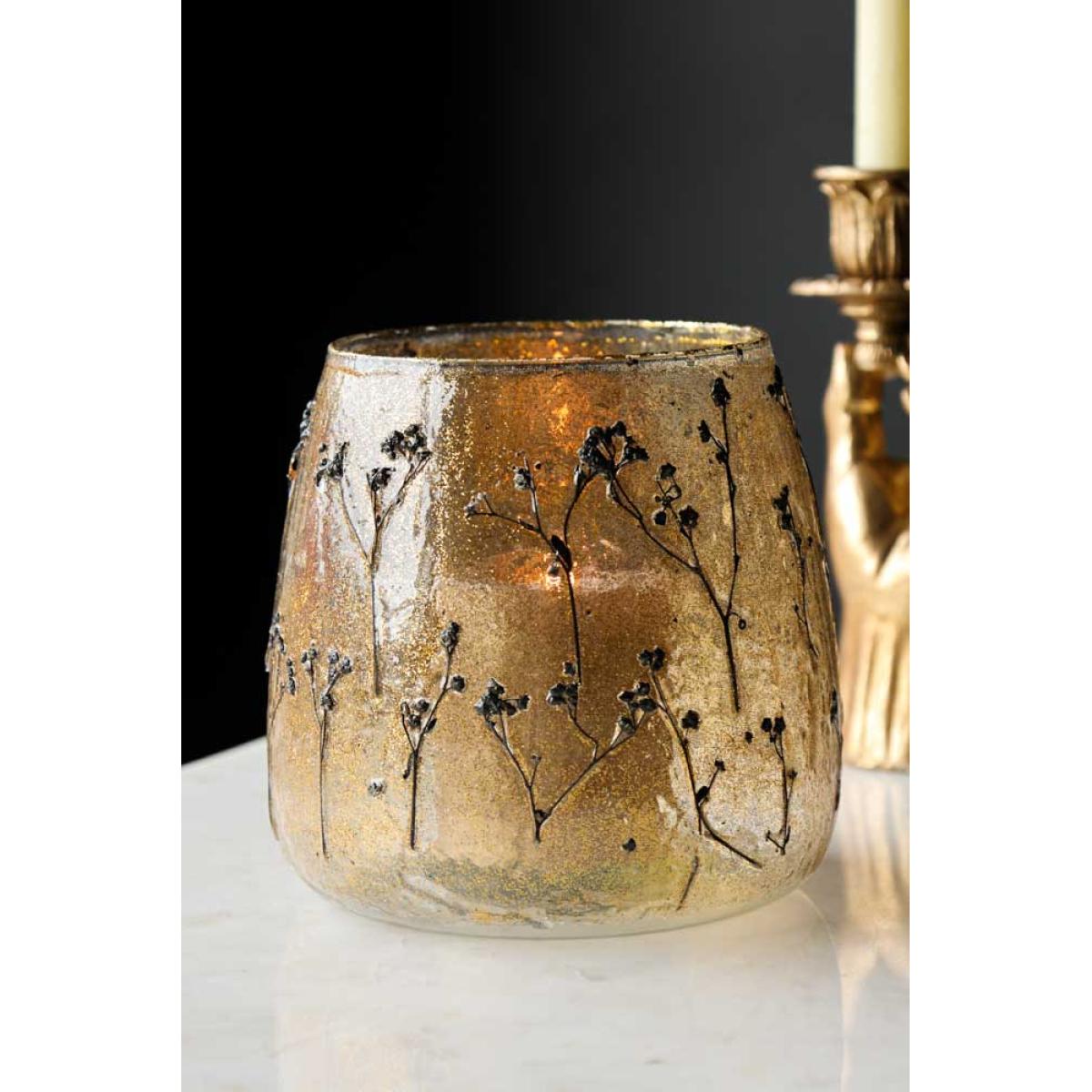 Gold Dried Flowers Glass Candle Holder – image 3