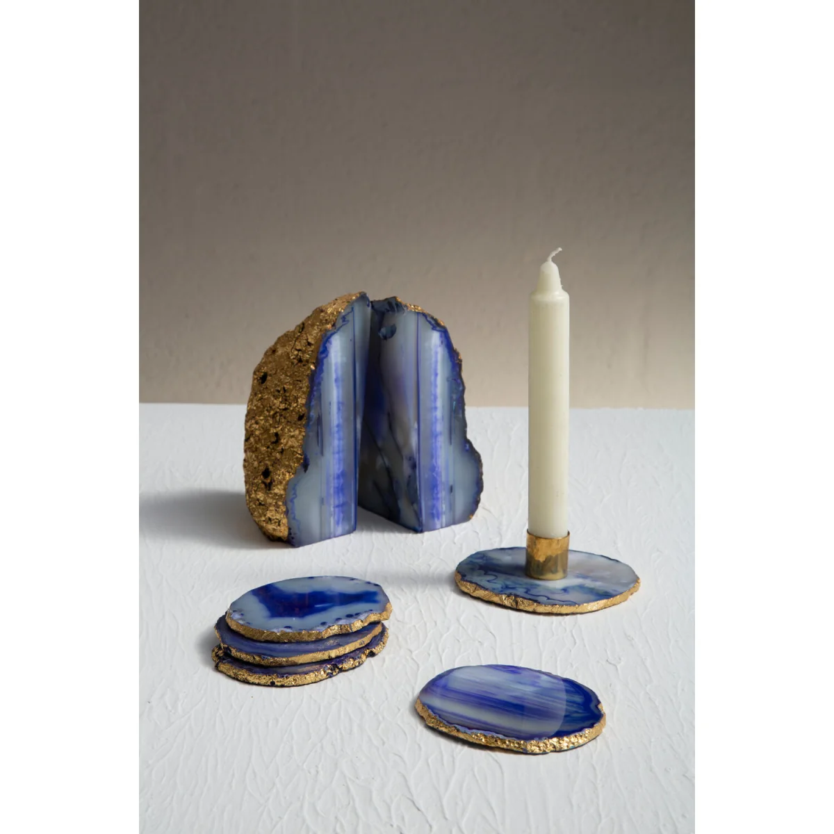 Bowerbird Agata Blue And Gold Candle Holder - Gold, Blue – image 2