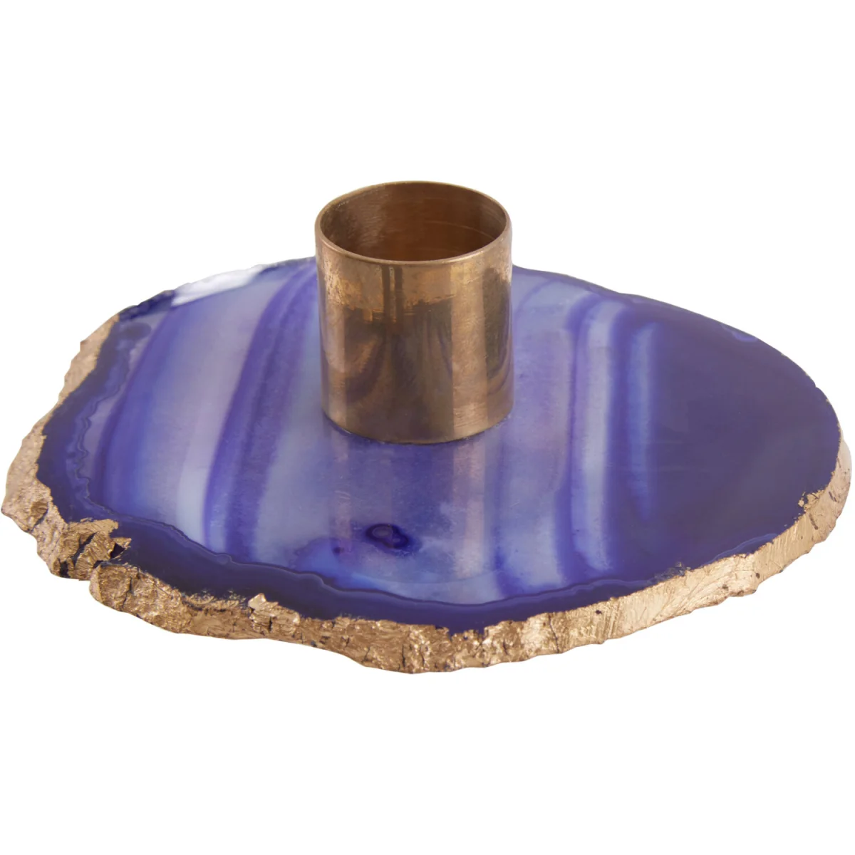 Bowerbird Agata Blue And Gold Candle Holder - Gold, Blue – image 3