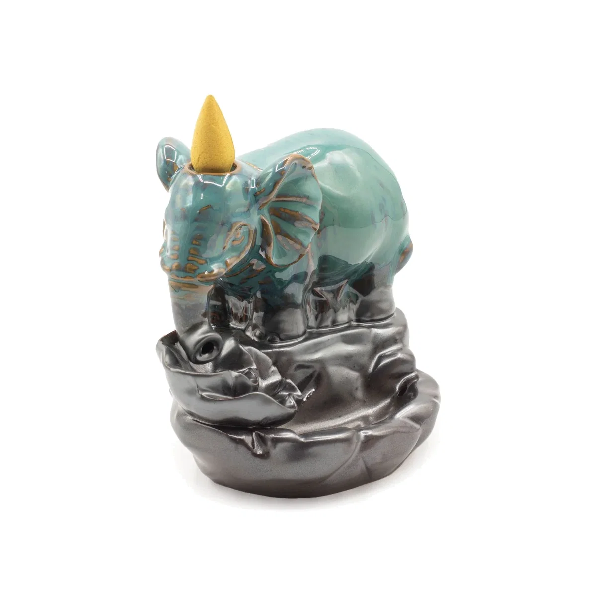 Elephant at Pool Backflow Incense Burner Glazed Ceramic - Turquoise – image 1