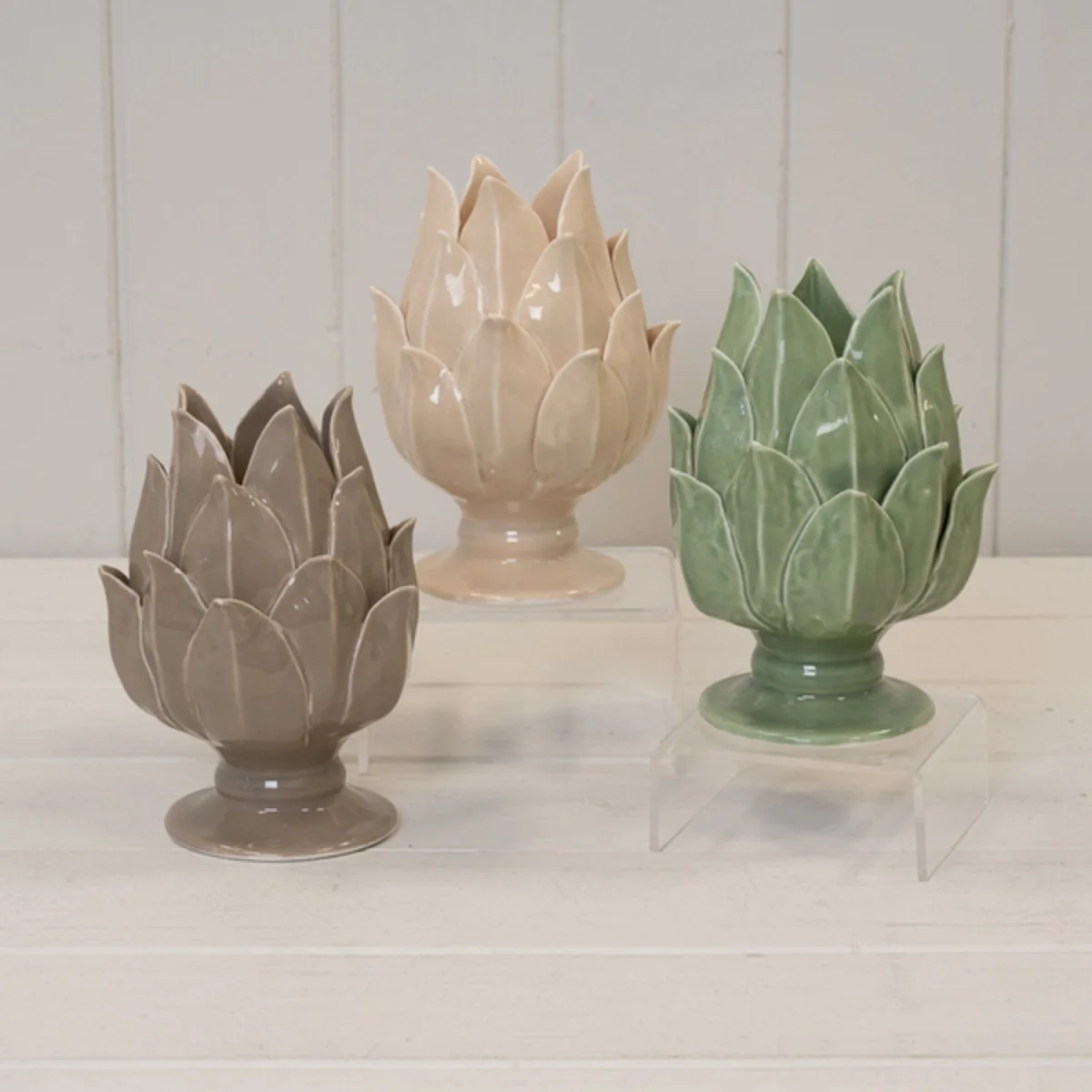 Sage Green Ceramic Artichoke Candle Holder - Pale Green – image 2