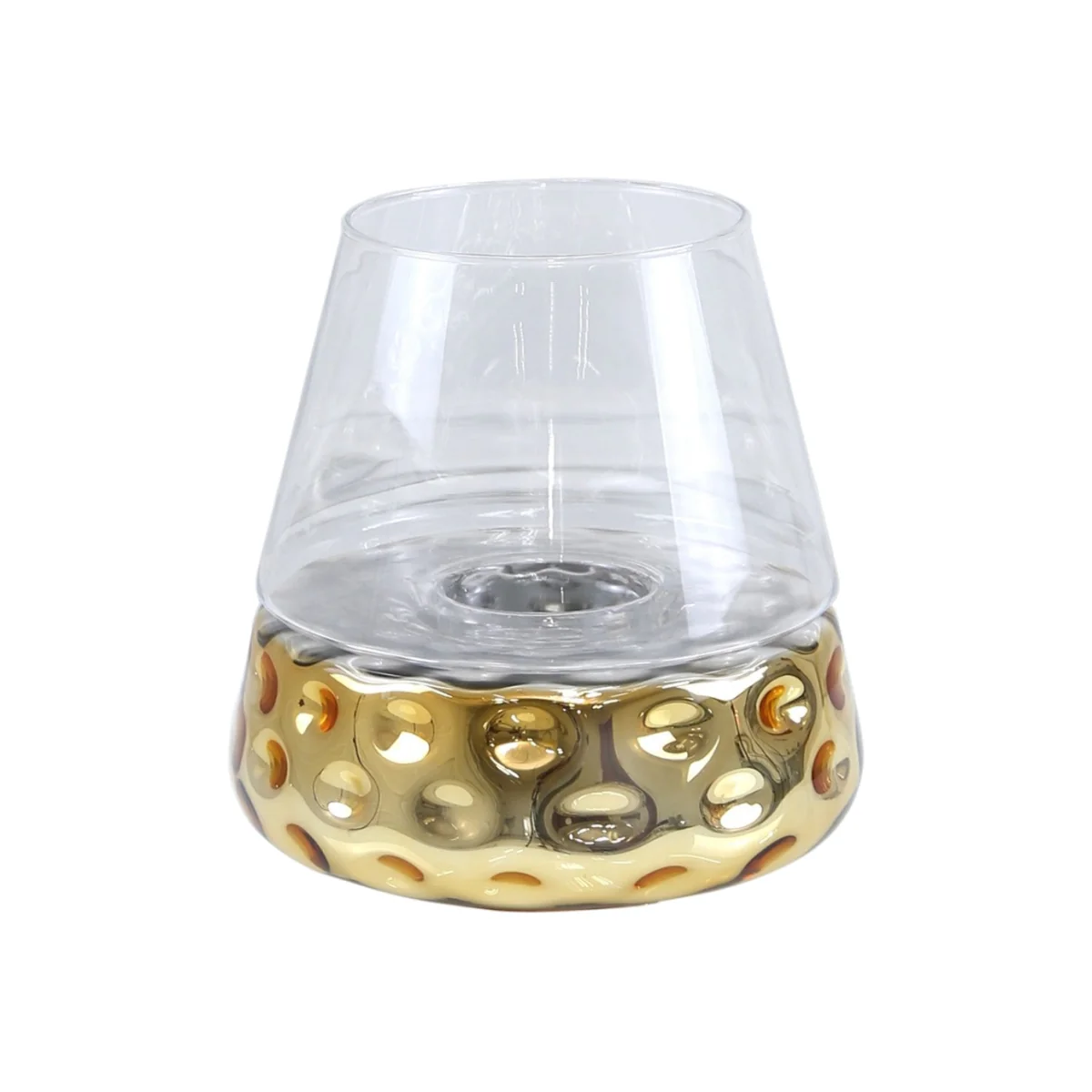 Deco Home 26cm Gold & Clear Glass Candle Holder / Clear