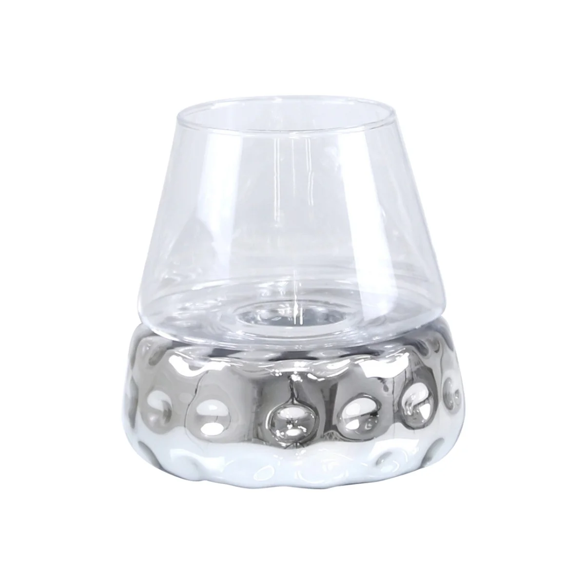 Deco Home 20cm Silver & Clear Glass Candle Holder / Clear