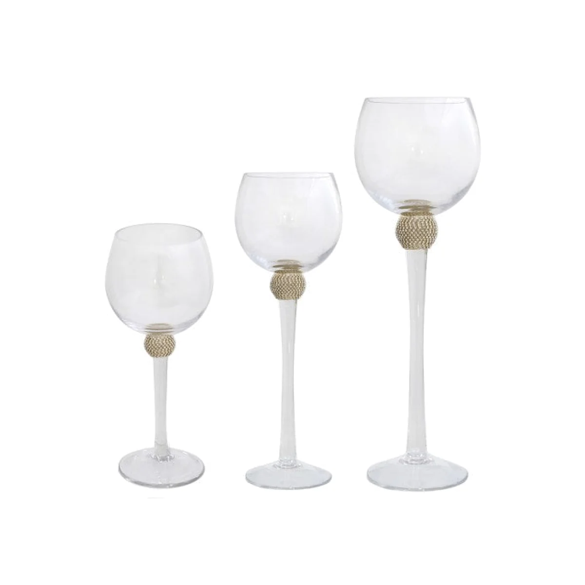 Deco Home Set Of 3 Makayla Candle Holders Gold Diamante Ball