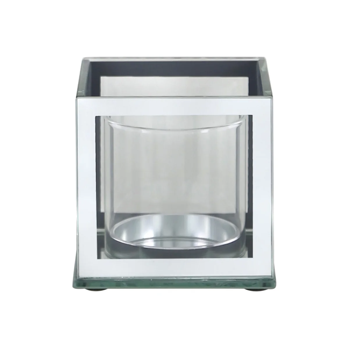 Deco Home 20cm Mirror And Glass Pillar Candle Holder