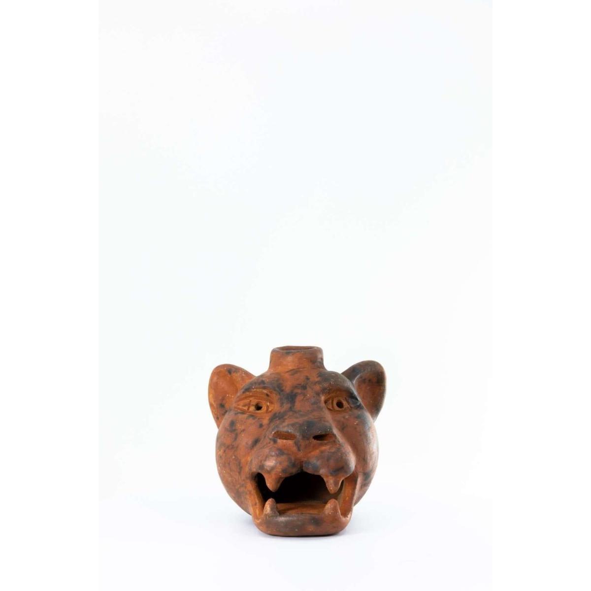 Jaguar Head Clay Candle Holder | Smoked Brick | Wool+Clay – image 2