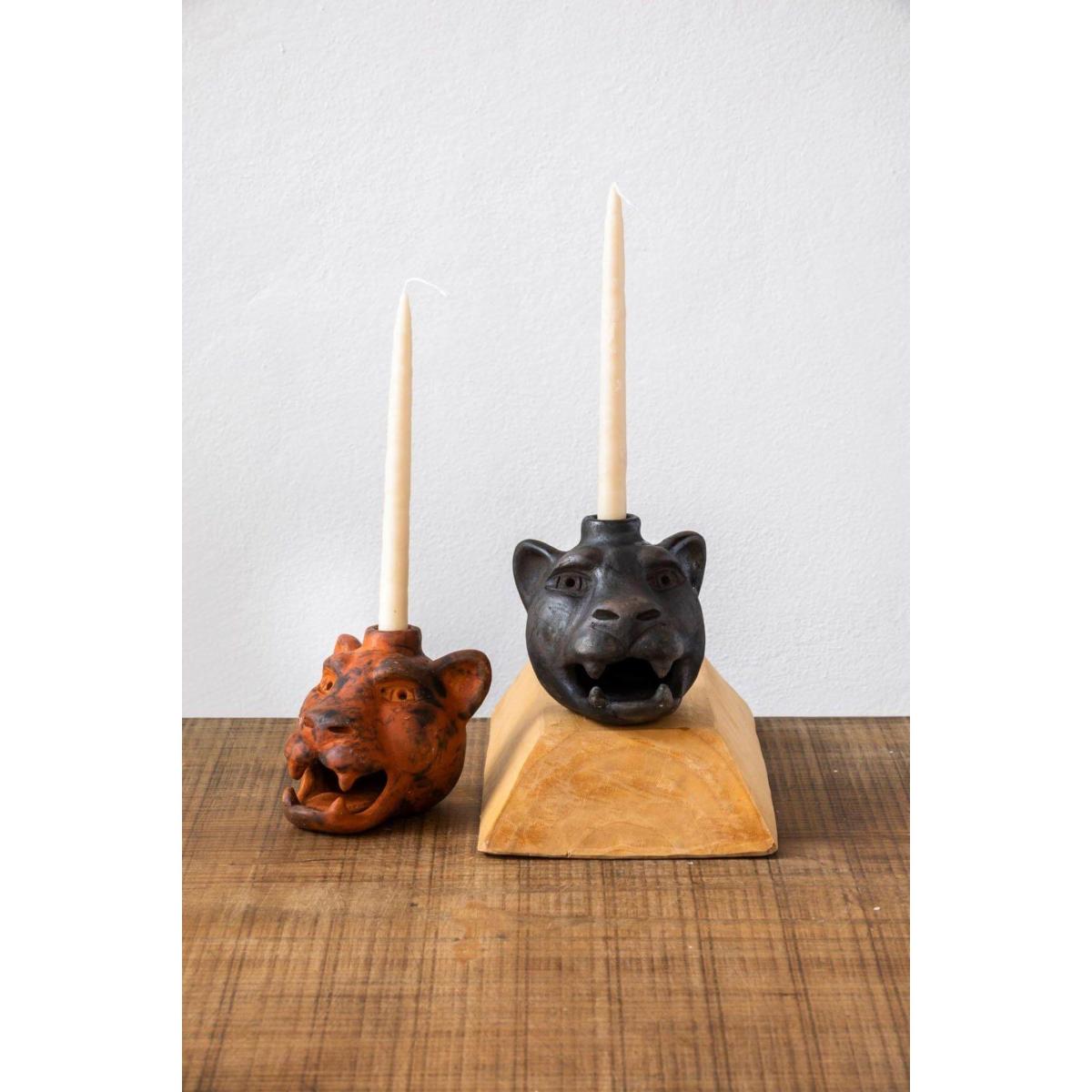 Jaguar Head Clay Candle Holder | Smoked Brick | Wool+Clay – image 3