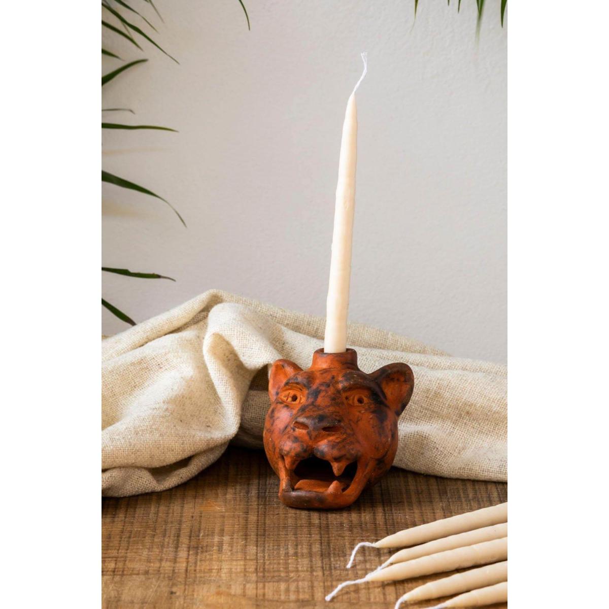 Jaguar Head Clay Candle Holder | Smoked Brick | Wool+Clay – image 4