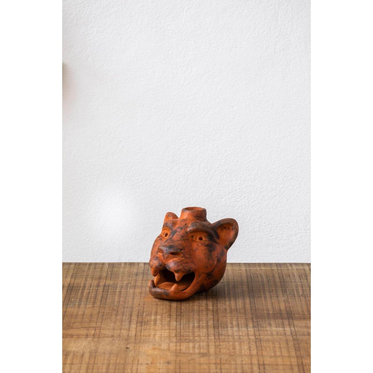 Jaguar Head Clay Candle Holder | Smoked Brick | Wool+Clay – image 5