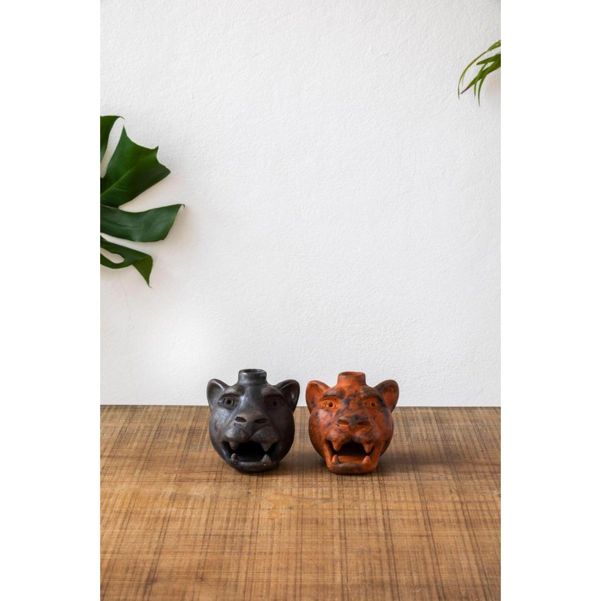 Jaguar Head Clay Candle Holder | Smoked Brick | Wool+Clay – image 6