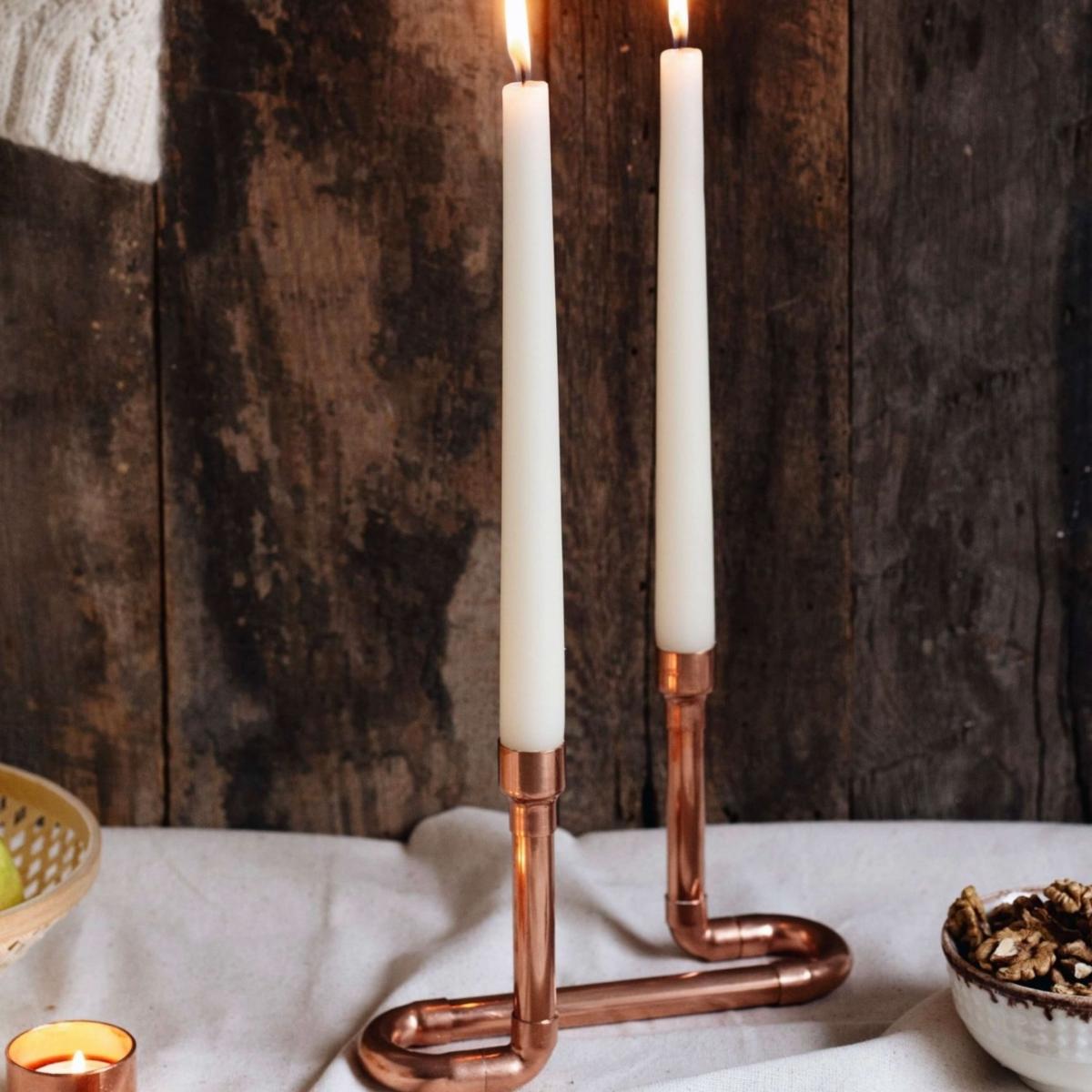 Neutrals Handcrafted Copper Double Candle Holder - Handmade Copper Rustic Home Decoration | One Size | Anatoliacraft – image 2