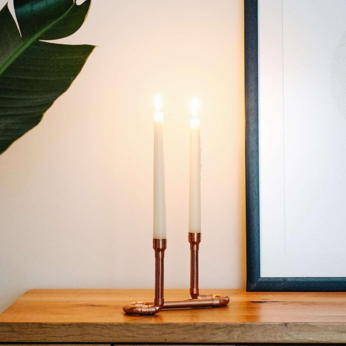 Neutrals Handcrafted Copper Double Candle Holder - Handmade Copper Rustic Home Decoration | One Size | Anatoliacraft – image 3