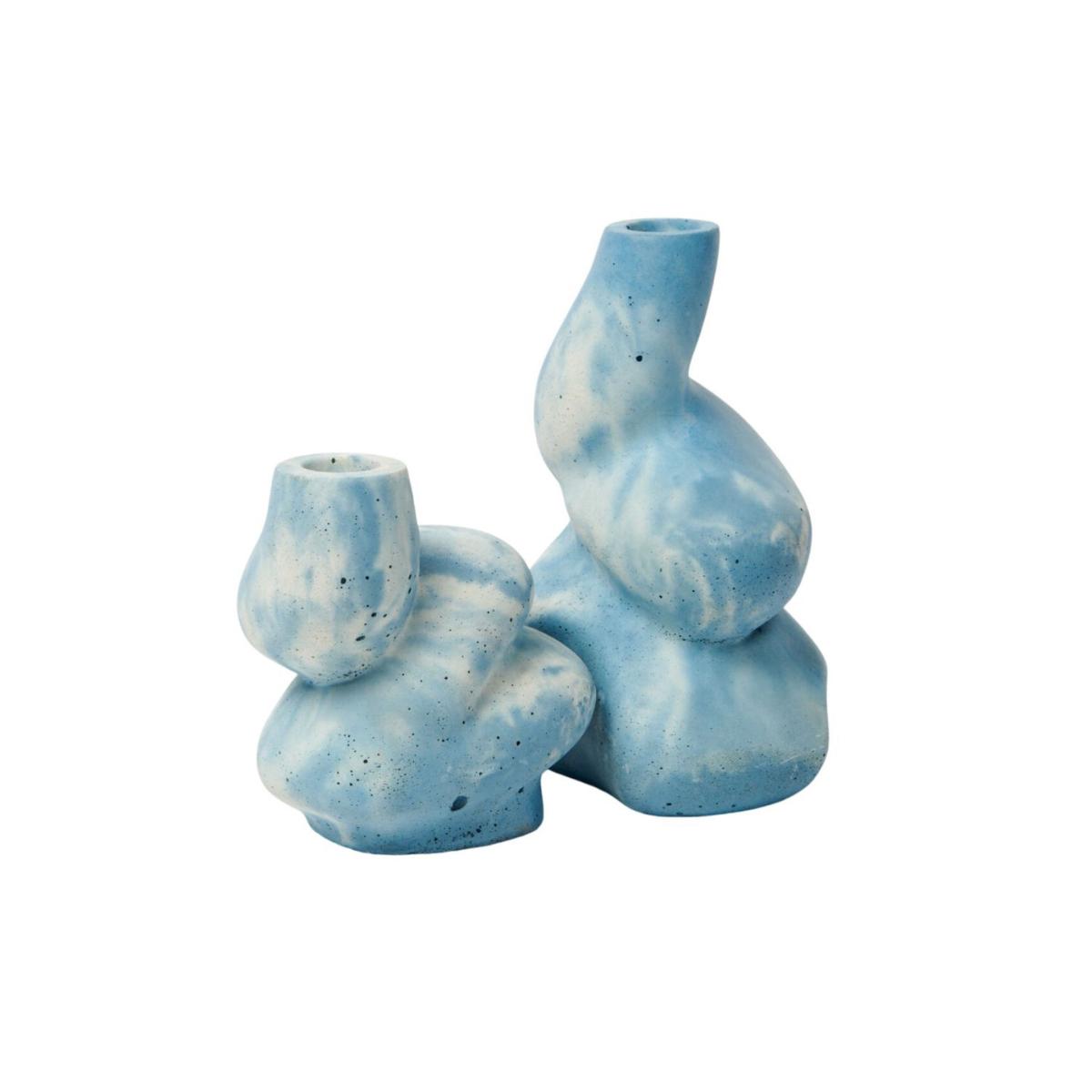 The Cuddle - Pair Of Concrete Candle Holders - Blue & White Smith & Goat – image 2
