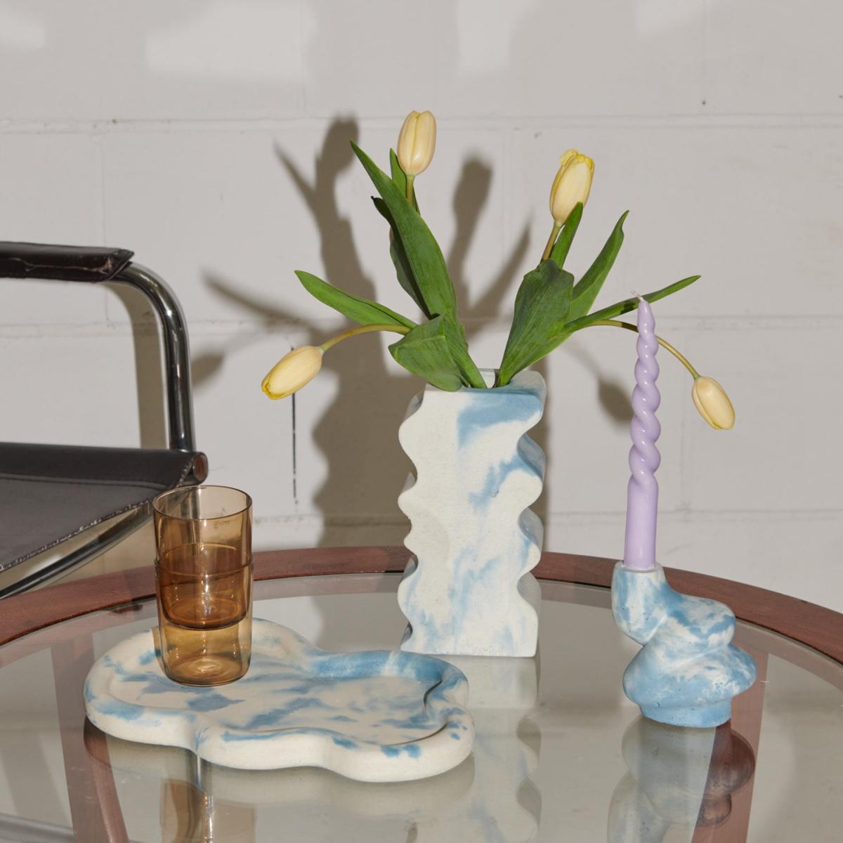 The Cuddle - Pair Of Concrete Candle Holders - Blue & White Smith & Goat – image 3