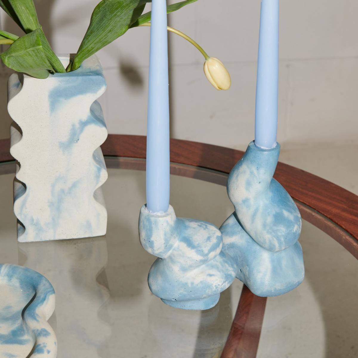 The Cuddle - Pair Of Concrete Candle Holders - Blue & White Smith & Goat – image 4